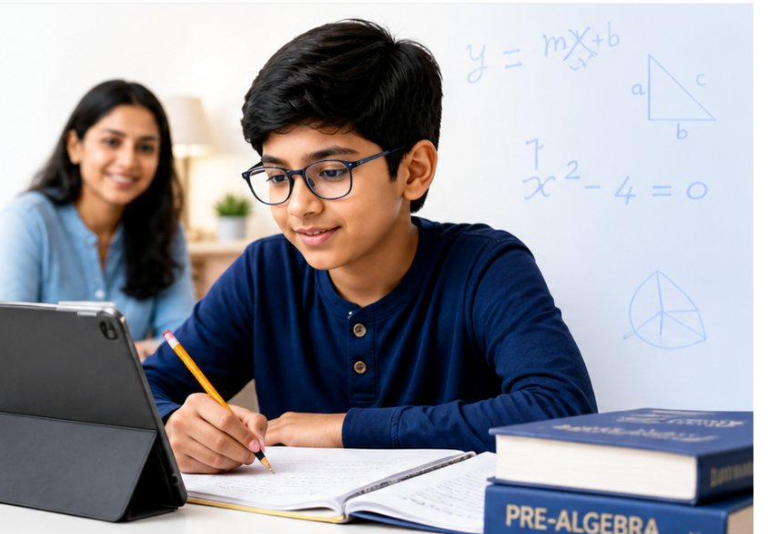 A student working through a pre-algebra problem with a MathRoot coach